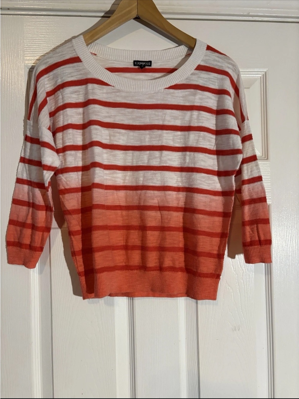 Express Red and White Ombre Striped Crewneck Sweater